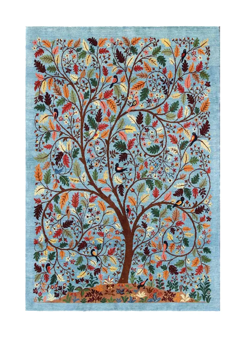 Blue Persian Varamin tree of life rug